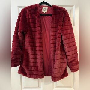 Women's burgundy crimson Faux Fur Jacket